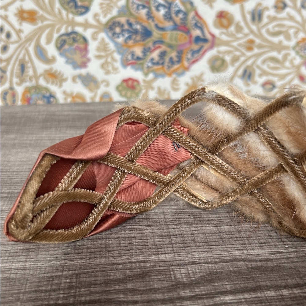 Vintage Mink Headband‎ with Mauve/Brown Satin Lattice/Cage Design Church Plays - Picture 5 of 16